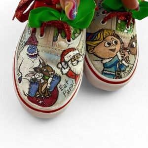 Festive Cartoon Character Sneakers with Green Laces